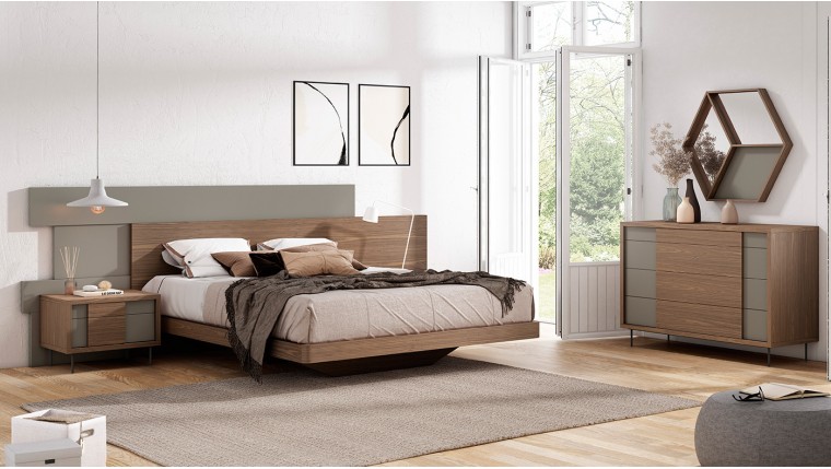 Dormitorio con plafones horizontales nogal y laca