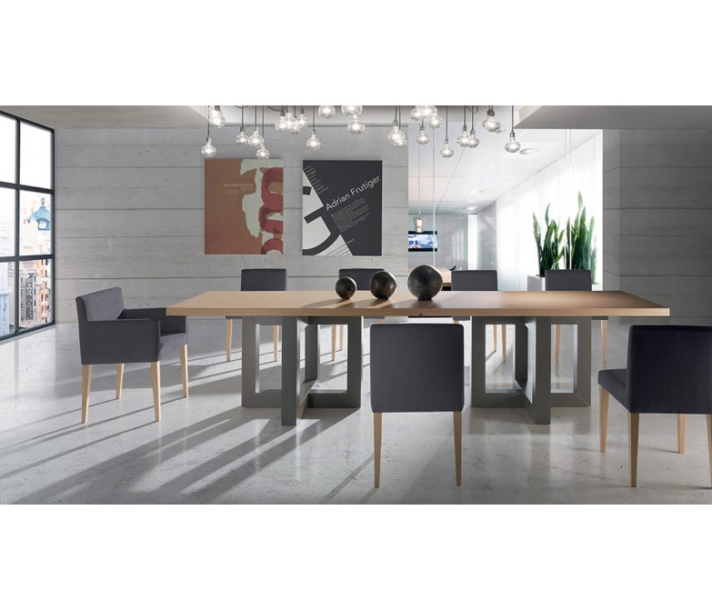 Mesa rectangular de comedor fija con tapa de madera DS832294