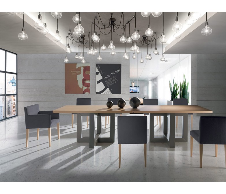 Mesa rectangular de comedor fija con tapa de madera DS832294