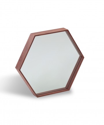 Espejo hexagonal con marco de madera nogal 288