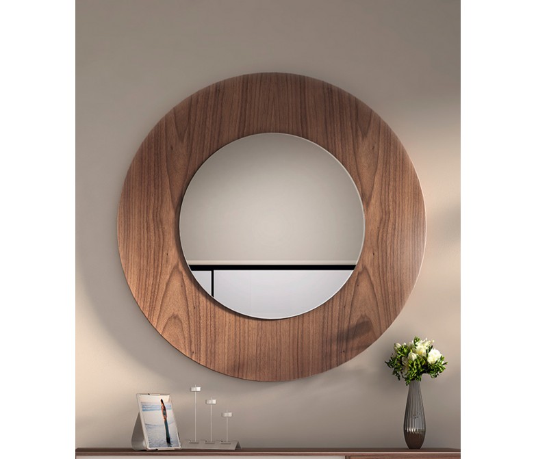 Espejo redondo con marco de madera 511
