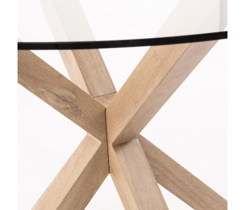 Mesa redonda de cristal con patas de acero efecto madera DS340RY